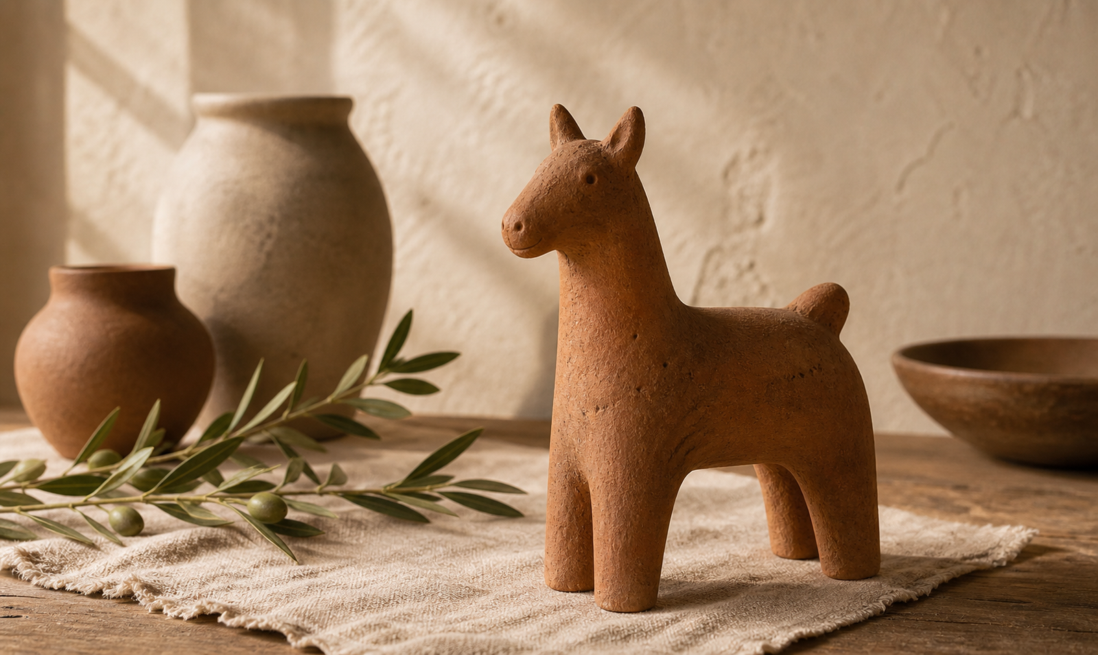 Escultura de animal guardião em barro terracota